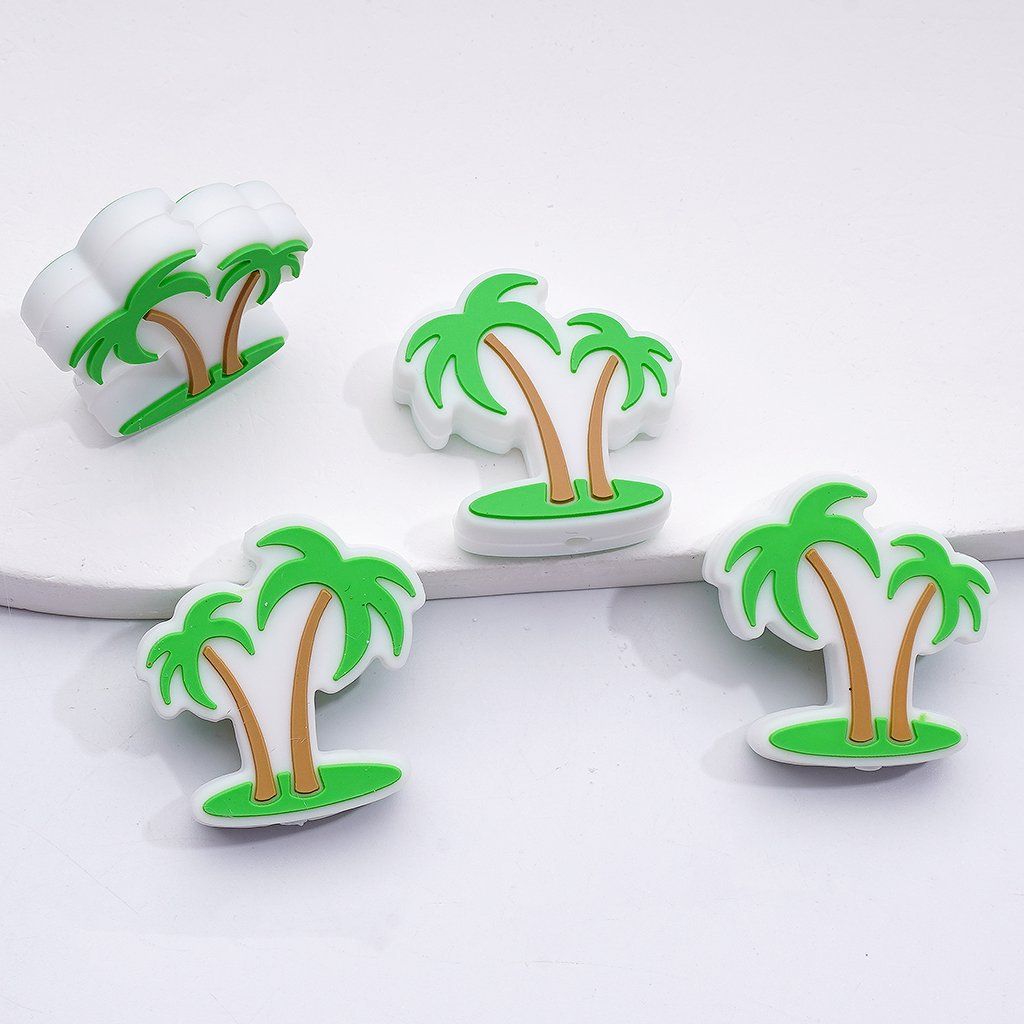 Green Coconut Tree Silicone Focal Beads Playful Tropical Charm in a Cute Design