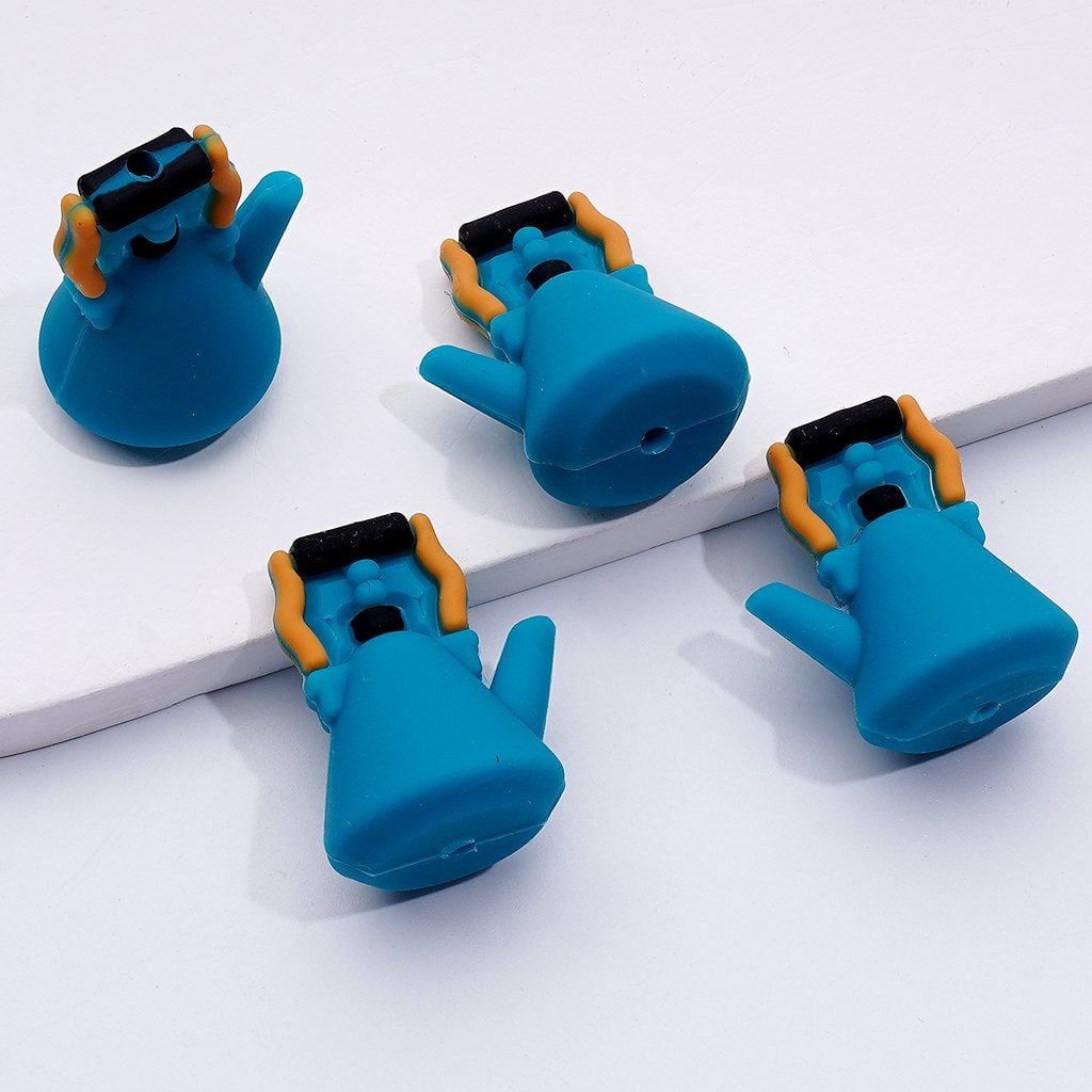 Charming 3D Silicone Focal Beads – Teapot Coffee Pot Theme in Blue & Pink