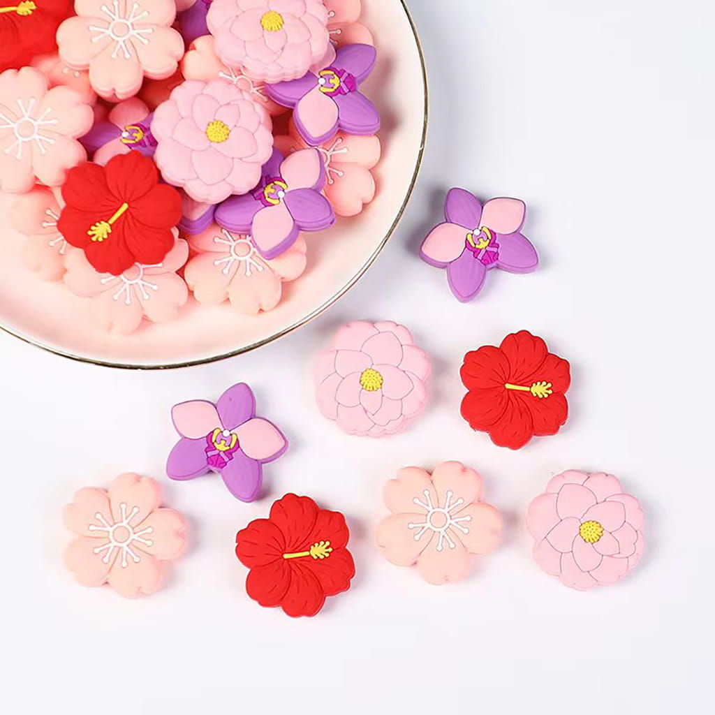 3D Cute Flower Shape Designs Silicone Focal Beads Random Mix