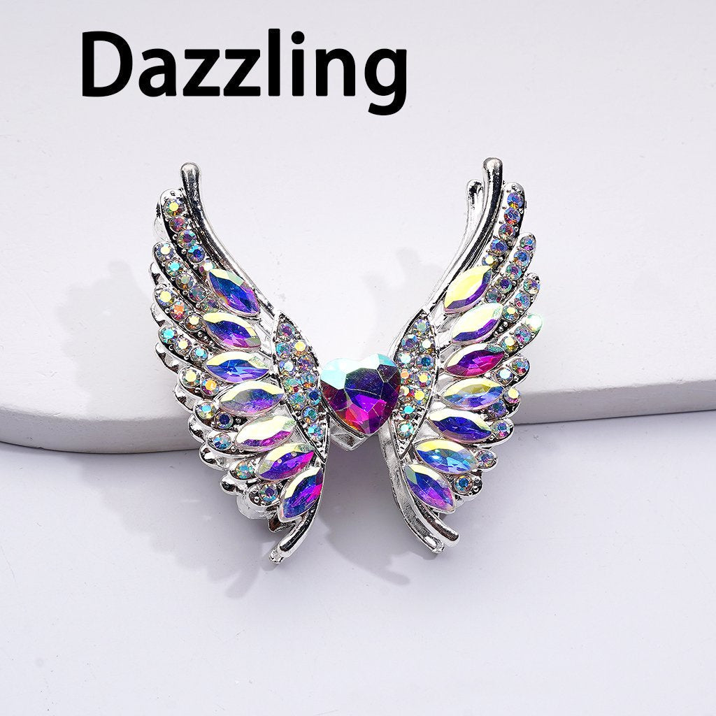Exquisite Fancy Silver Alloy Angel's Wings Beads with Shiny Rhinestones, 46*50MM, Random Mix