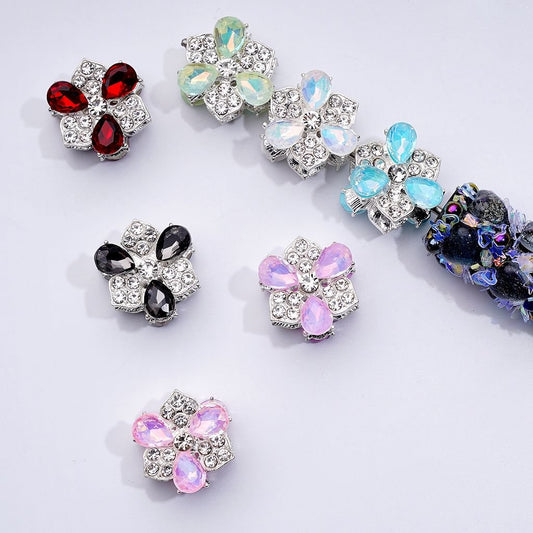 Elegant Silver Alloy Tripetalous Flower – Clear & Multi-Color Rhinestone Beads, 18*11*19MM Assorted Mix