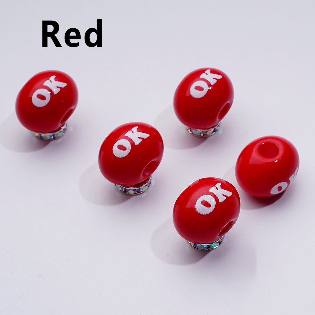 Mini Colorful Oval Beads with English Word Prints – Large Hole Acrylic, 13x15x20MM