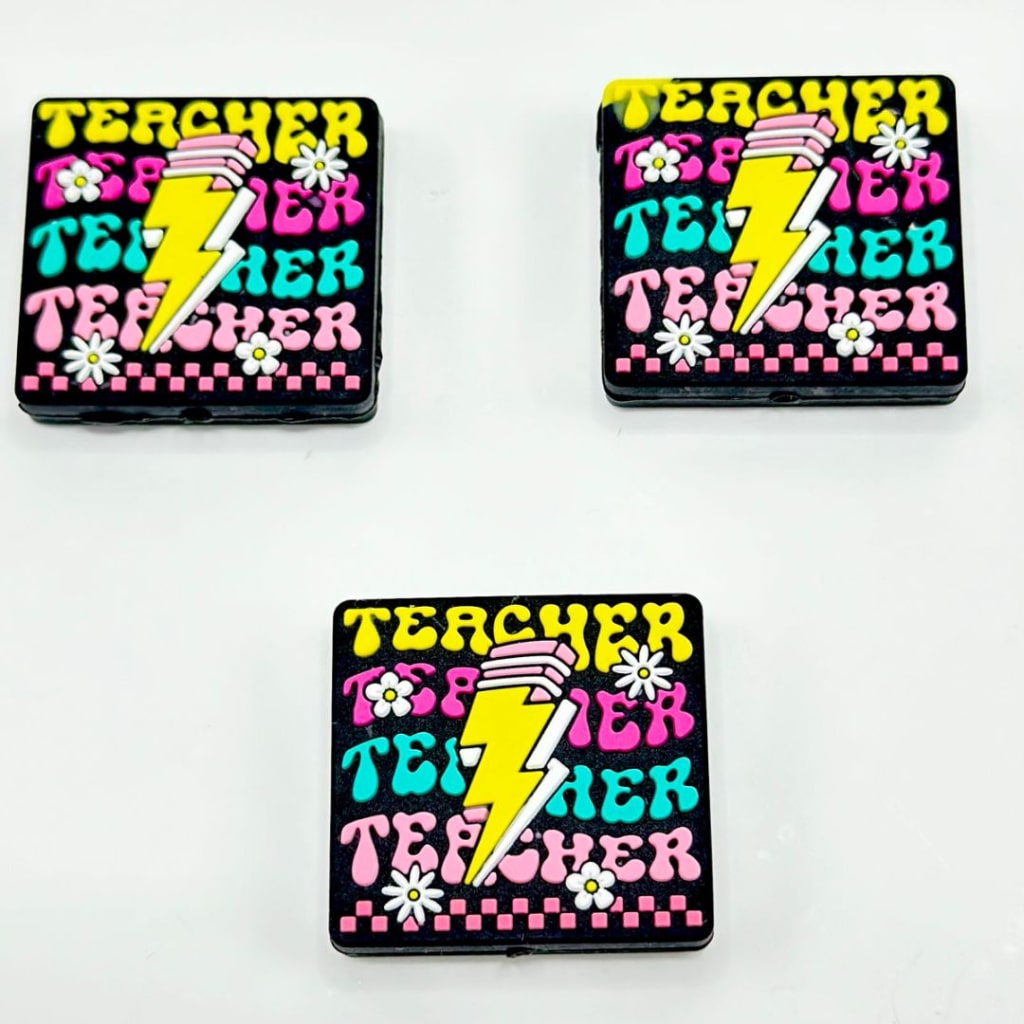 Teacher Mini Colorful Cute Flower Lighting Yellow Pencil Silicone Focal Beads