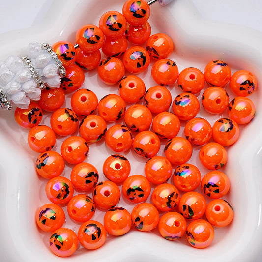 Orange Ghost Face Halloween Pumpkin Round Acrylic Beads 12mm