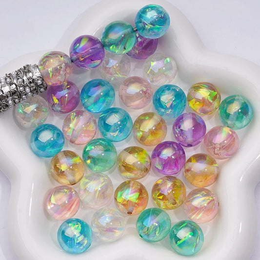 Round Resin Acrylic Beads with Candy-Core Layers in Clear Multi-Color Mix 16MM Assortment