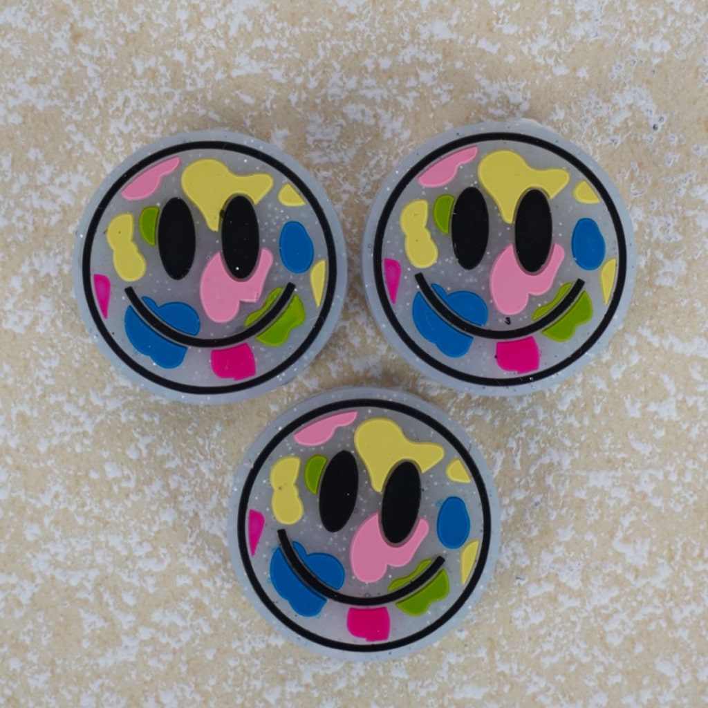 Colorful Spots Round Glitter Smile Face Silicone Focal Beads