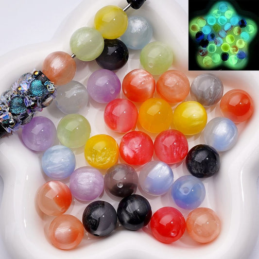Vibrant Cat Eye Multi-Color Round Acrylic Beads with a Luminous Glow, 16MM