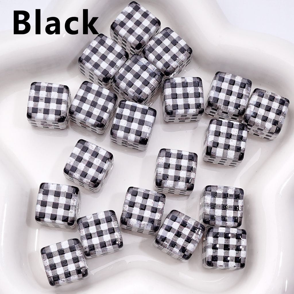 Pastel Checkered Cube Beads – Transparent Acrylic Squares, 14MM