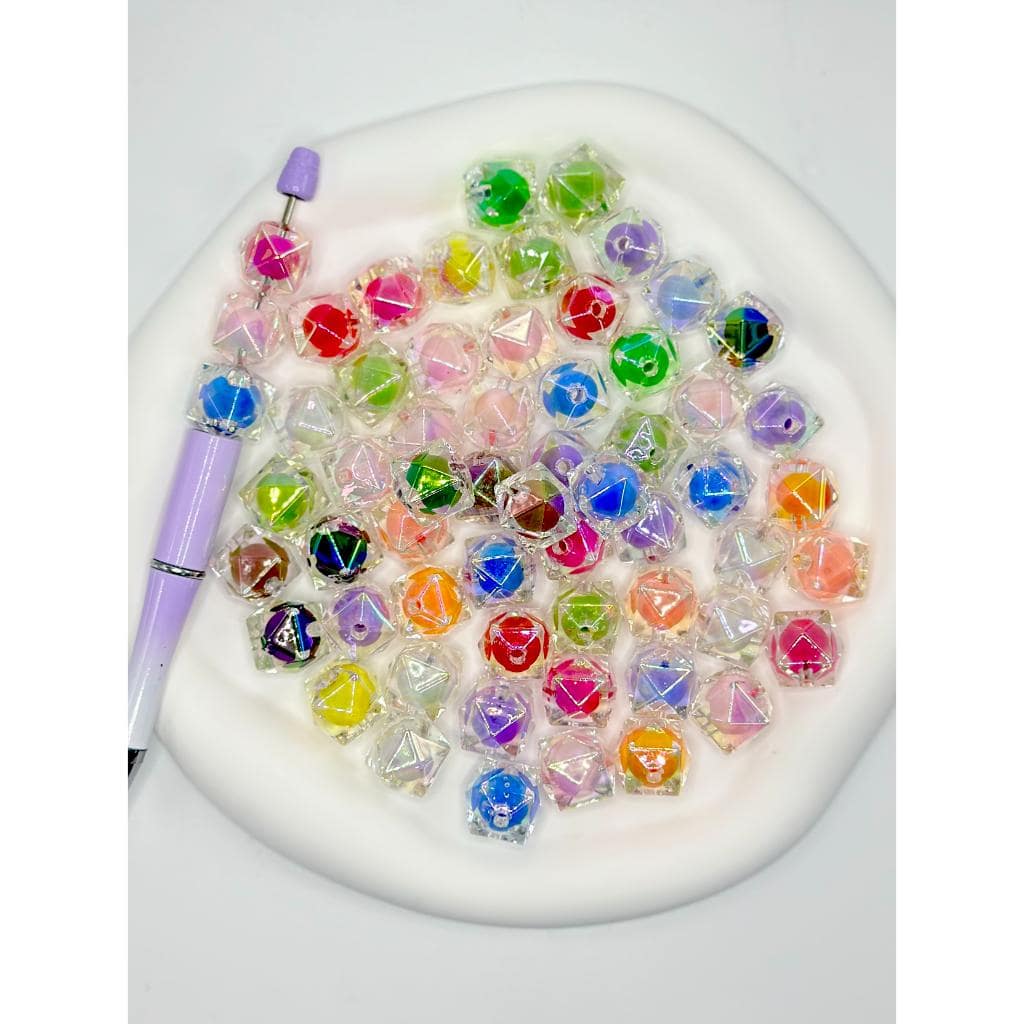 UV Finish Clear Hexagon Shape Double Layer Acrylic Beads, 16mm,TT