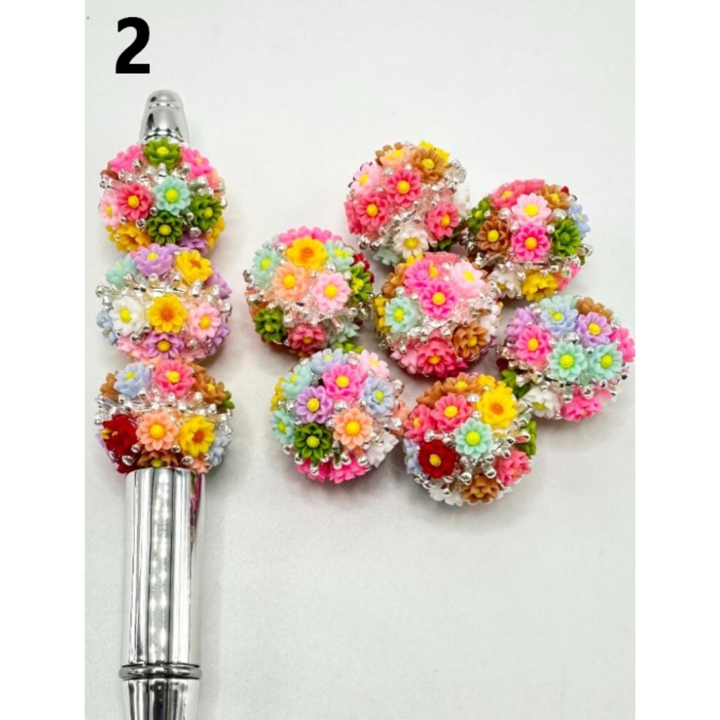 Small Flowers Silver Pins with Rhinestones Round Metal Alloy Beads 20mm, ZY