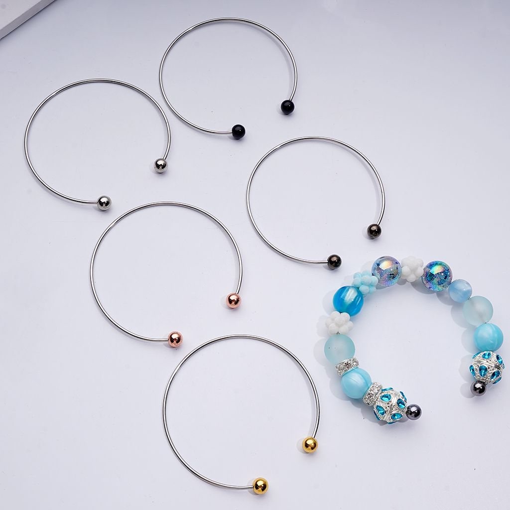 DIY Rose Gold & Gray Beadable Bracelet with Large Round Metal Beads – Custom Jewelry Making Supply