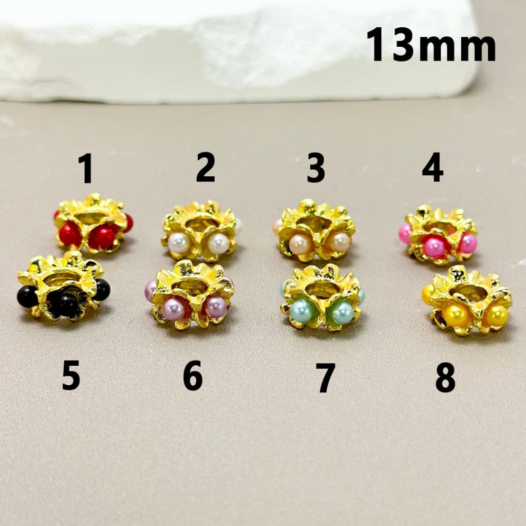 Gold Metal Alloy Exquisite Flower Spacer with Colorful Pearls Inside, 13MM – Please Read the Description