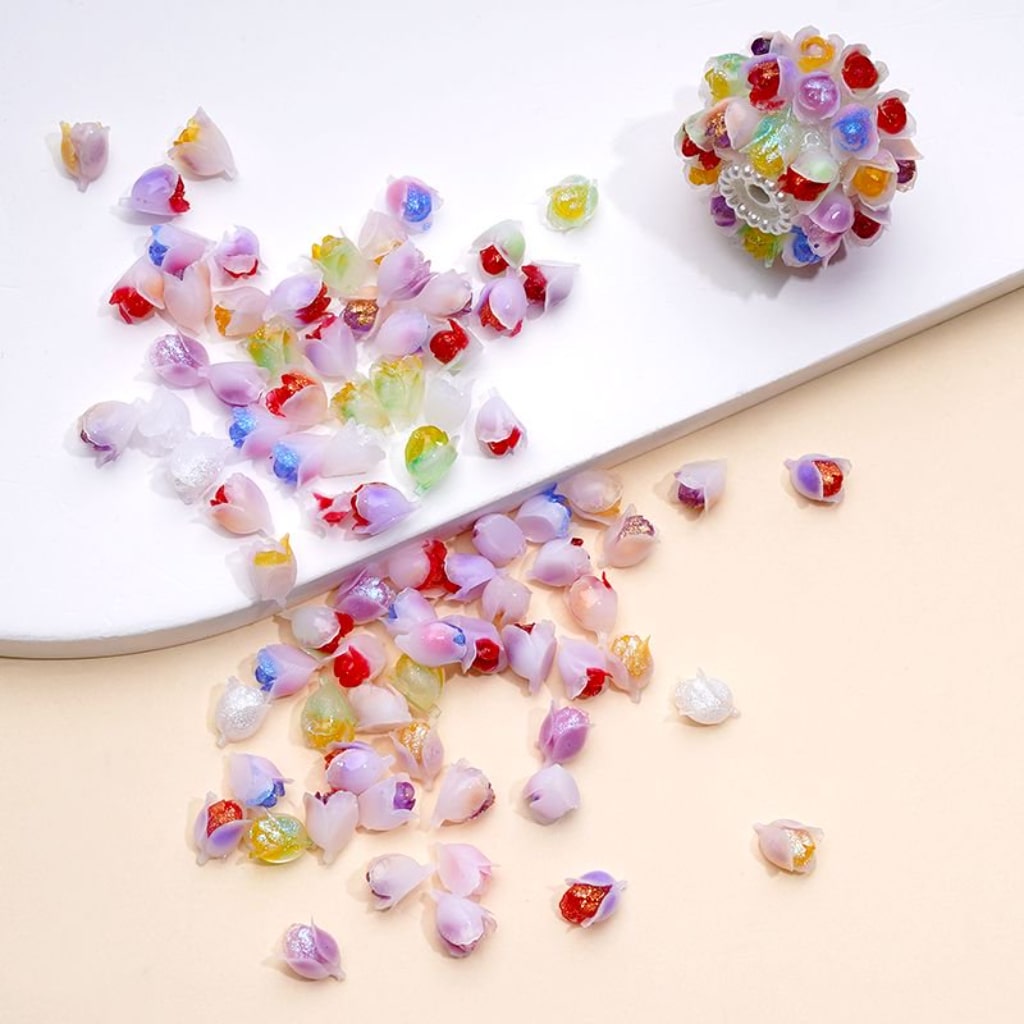 DIY Mini Cute Colorful Flowers Bright Tulips for Beads Jewelry Accessories, Random Mix