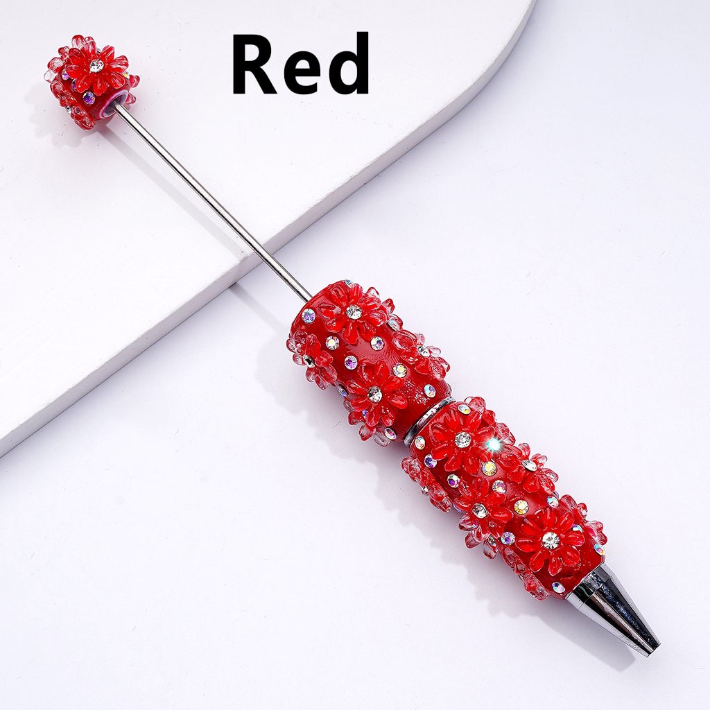 Vibrant Beadable Clay Pens with Mini AB Rhinestone Flowers – Clear Sparkle Accent