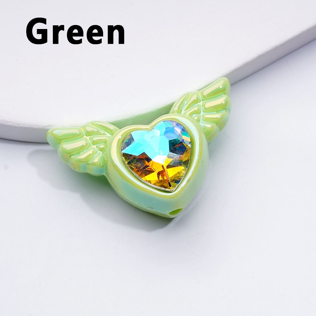 Radiant UV-Coated Acrylic Heart Beads with Elegant Angel Wings & Sparkling K9 Rhinestones, Approx. 40×26MM