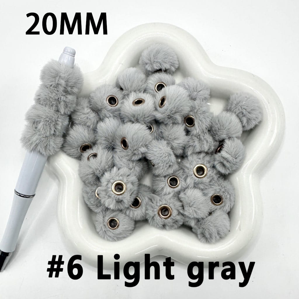 Cute Solid Colored Pom Pom Fluffy Hard Beads, 20MM