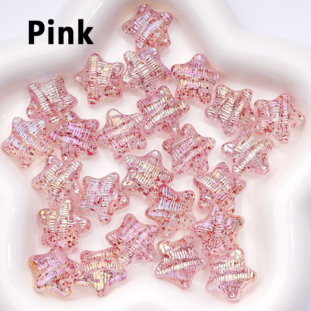 Glossy UV-Coated Multi-Color Acrylic Beads – Concave Striped Five-Pointed Star, 19MM