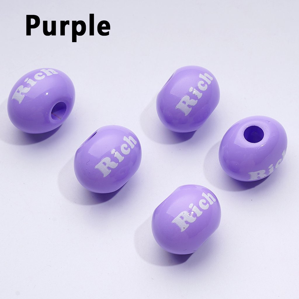 Mini Colorful Oval Beads with English Word Prints – Large Hole Acrylic, 13x15x20MM