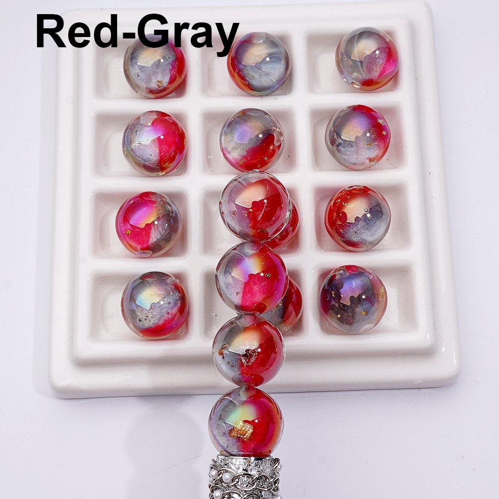 Double Color Resin Heart Beads with Gold Foil Clear Round Acrylic Design, Random Mix, 16MM