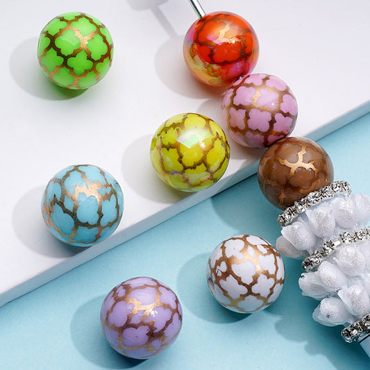 Colorful Round Gold Stripe Acrylic Beads, Random Mix Color