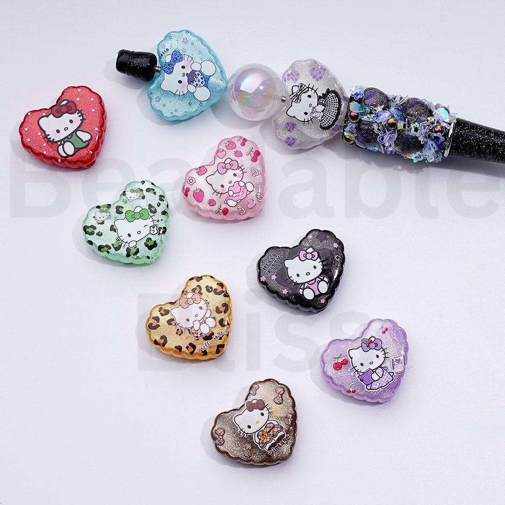 Vivid Cute Cat Adorable Character Heart Acrylic Beads, Around 26*22MM