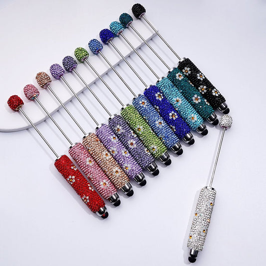 Beadable Clay Stylus Pen Adorned with Charming Mini Flowers & Sparkling Multi-Color Rhinestones