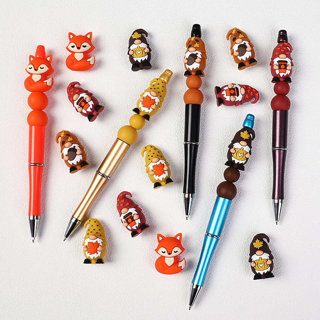 3D Gnome Elf Series and Sleeping Fox Various Colors Autumn Theme Silicone Focal Beads