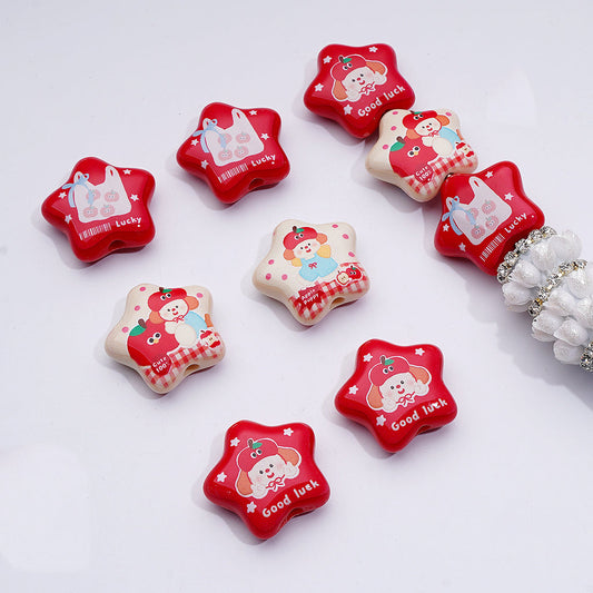 Mini Acrylic Beads Apple Series Cute Five-Pointed Star Random Mix 25mm