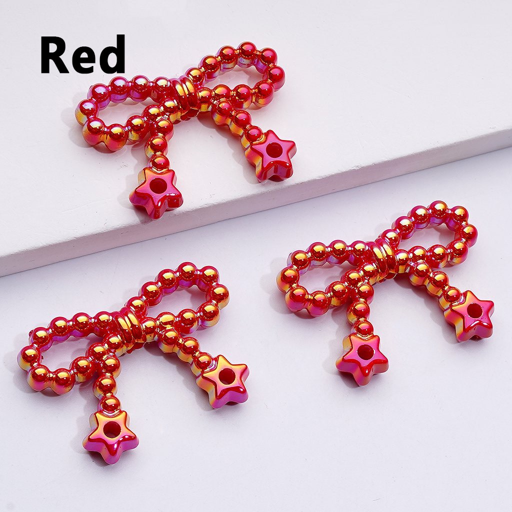 Pearl Bowknot & Star Ring Acrylic Beads – UV Coated Solid Colors, 23x33MM Craft Embellishments