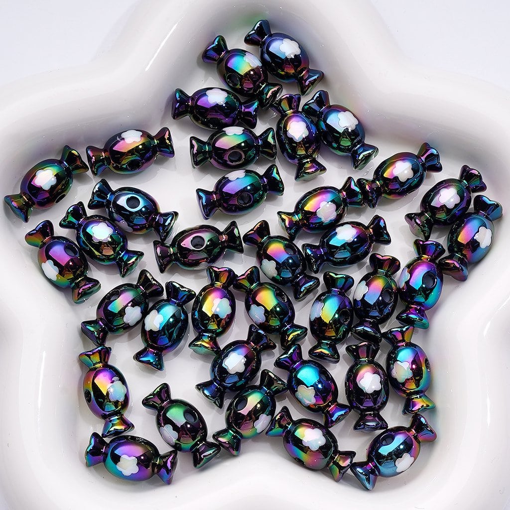 UV-Coated Dual-Tone Candy Sweet Acrylic Beads – Elegant White & Black, 20×10MM