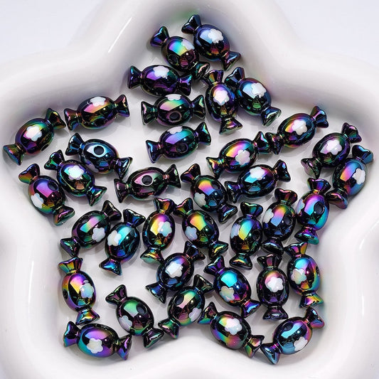 UV-Coated Dual-Tone Candy Sweet Acrylic Beads – Elegant White & Black, 20×10MM