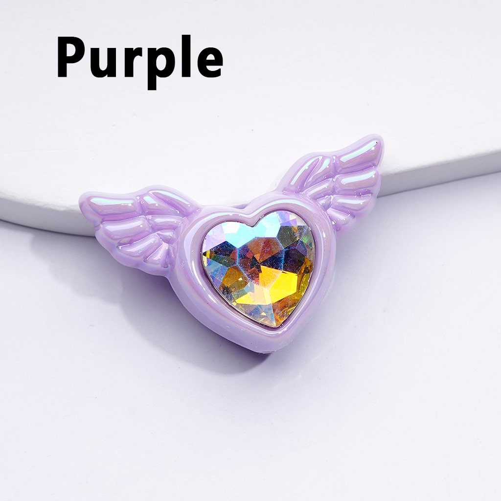 Radiant UV-Coated Acrylic Heart Beads with Elegant Angel Wings & Sparkling K9 Rhinestones, Approx. 40×26MM