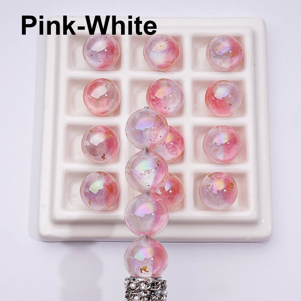 Double Color Resin Heart Beads with Gold Foil Clear Round Acrylic Design, Random Mix, 16MM