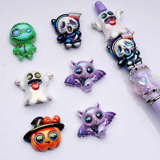 Halloween Series Acrylic Beads with UV Coating Ghost Pumpkin Bat Design Random Cute Mix