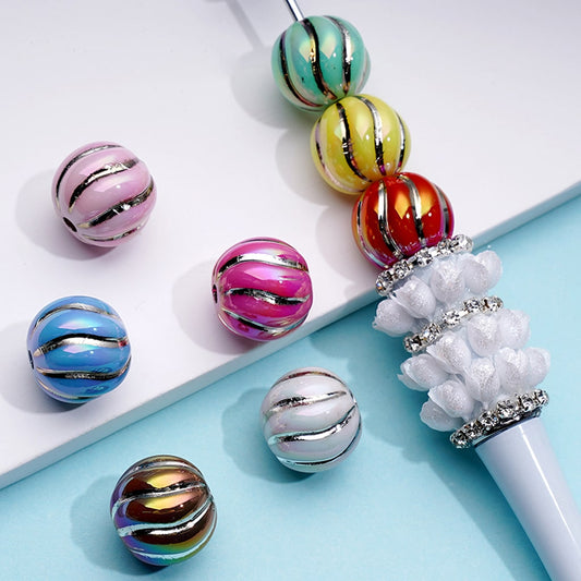 Colorful Pumpkin with Curvy Silver Stripes Acrylic Beads