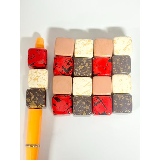 Cute Square Acrylic Beads with Spots, Wide Hole, 16mm, HZ