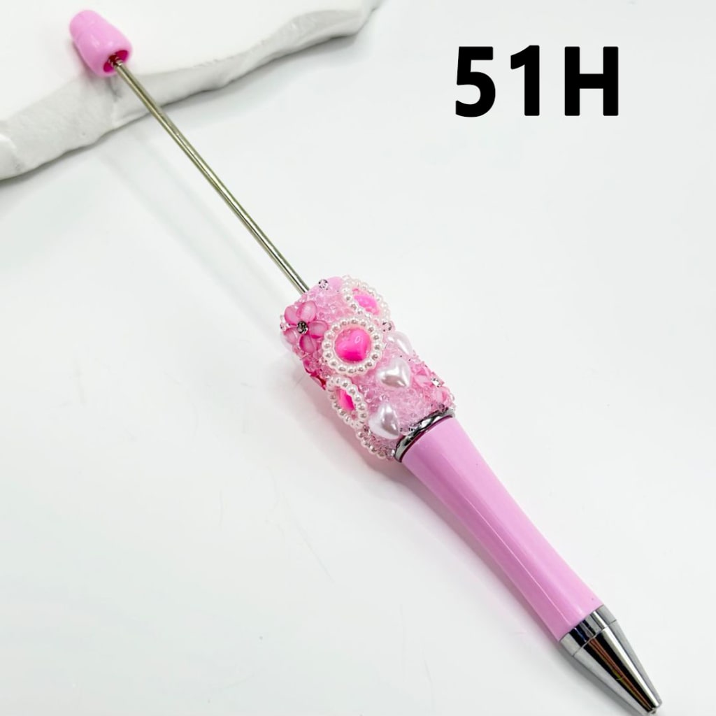 Mini Cute Flowers Beadable Pen with Clear Sugar Rhinestones White Pearl Rings Loops Vivid Hearts in Solid Color