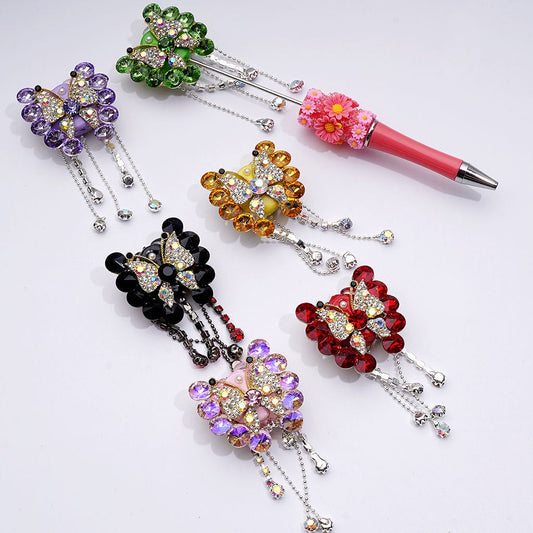 Gold Alloy Butterfly Fancy Bling Bling with Shiny Rhinestones Chains Cute Butterflies Hearts and Clay Beads Around 34*34MM