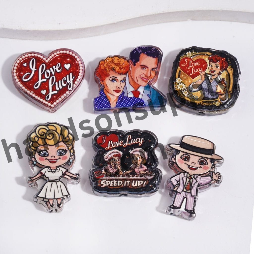 Romantic Lover Character Designs on Semi-Clear Acrylic Beads, Random Mix