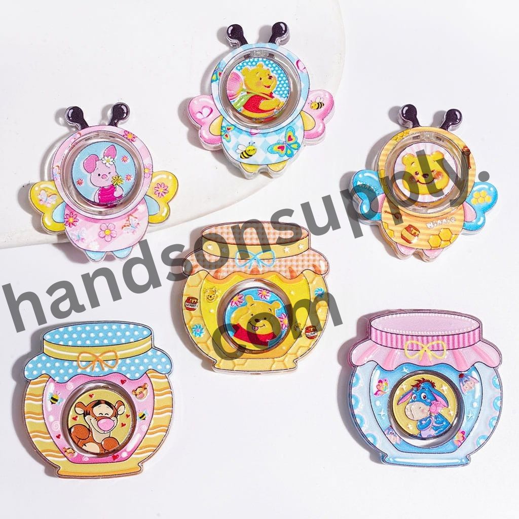 Adorable Honey Bear Hollowed Bee & Honey Pot with Classic Animation Honey Bear Character Series Printed Flat Round Acrylic Beads Collection, Semi-Clear, Random Mix