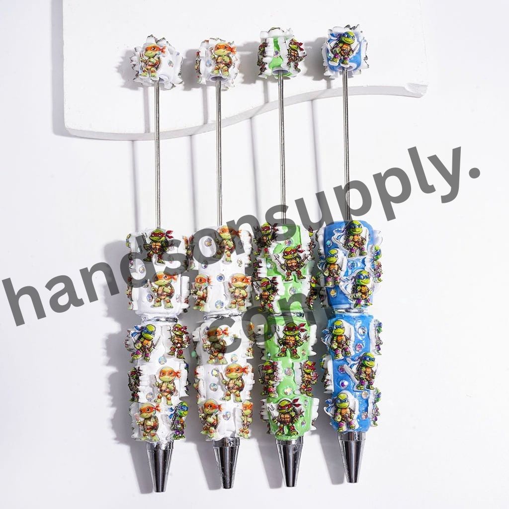 Playful Green Tortoise Character with Eye Mask & Knee Pads Sparkling AB Rhinestones Beadable Clay Pens
