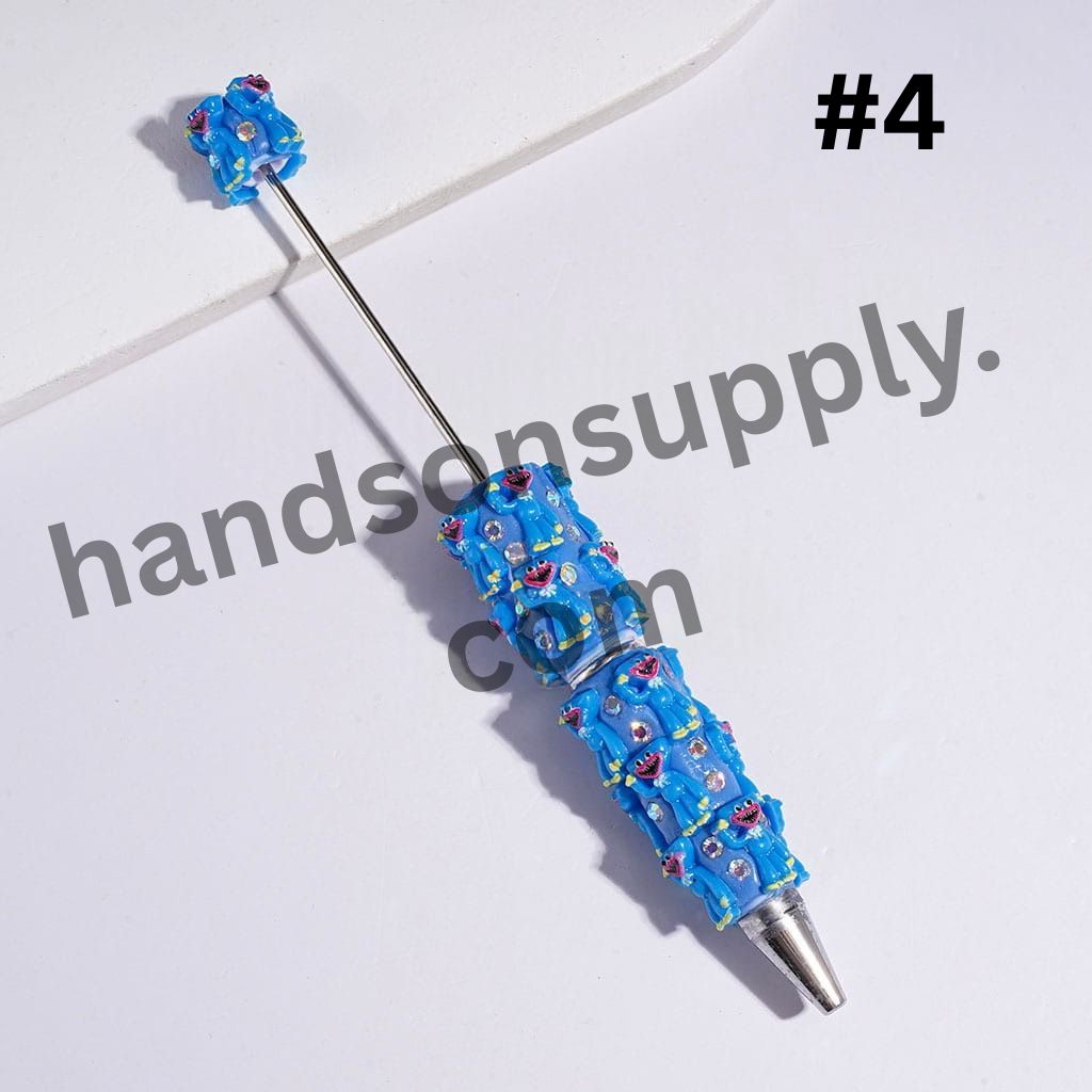 Cute Pink & Blue Monster Villain Doll Adorable Character Big Mouth & AB Rhinestones Beadable Clay Pens