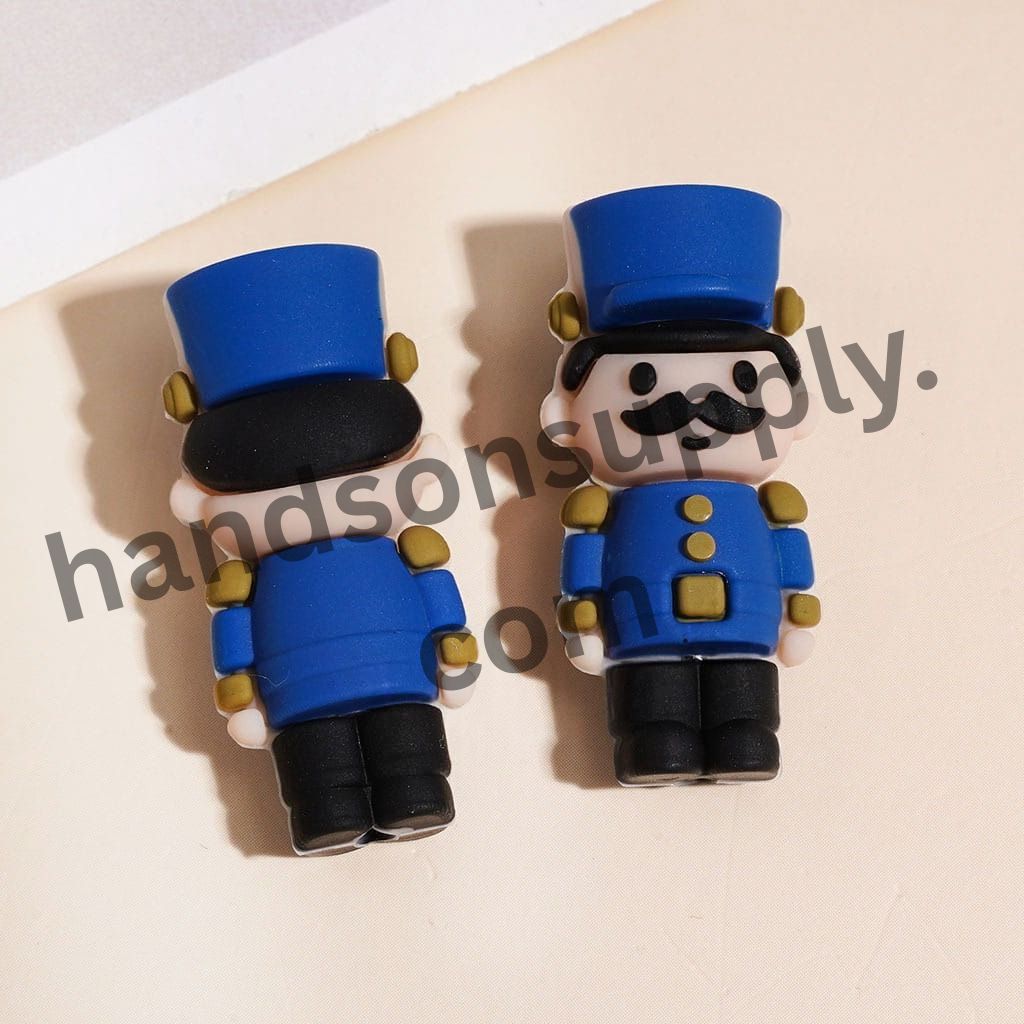 3D Military Guard Wooden Nutcracker Soldier Silicone Focal Beads, Multi Colors Random Mixvv