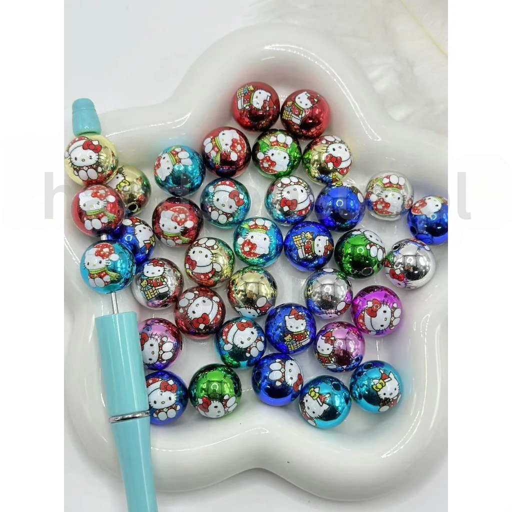 Colorful Adorable Character Kitten with Red Christmas Hat Round 16MM Mix Glossy Acrylic Beads