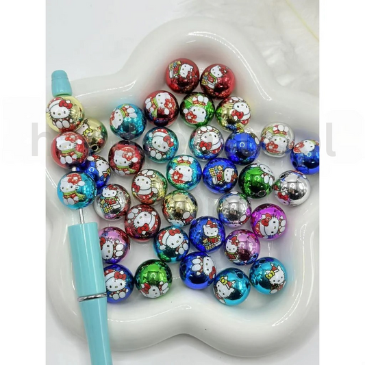 Colorful Adorable Character Kitten with Red Christmas Hat Round 16MM Mix Glossy Acrylic Beads