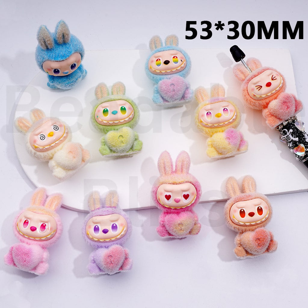Acrylic Beads Pen Topper Pendants Jewelry Accessories Flocked Cute Fairy Monster Doll Holds Heart Multi-Color 53*30MM