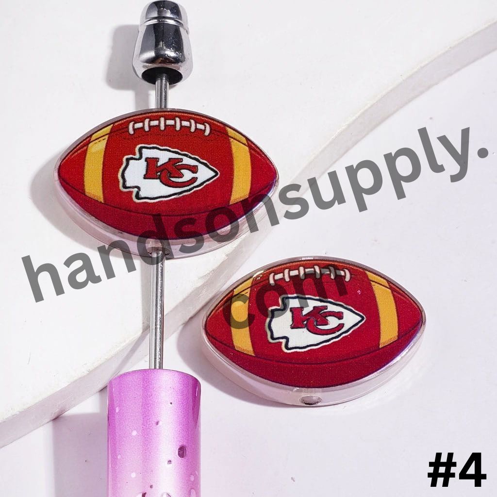 UV-Coated American Football Shape Acrylic Beads, Assorted Team Designs, 20-29MM, Random Mix