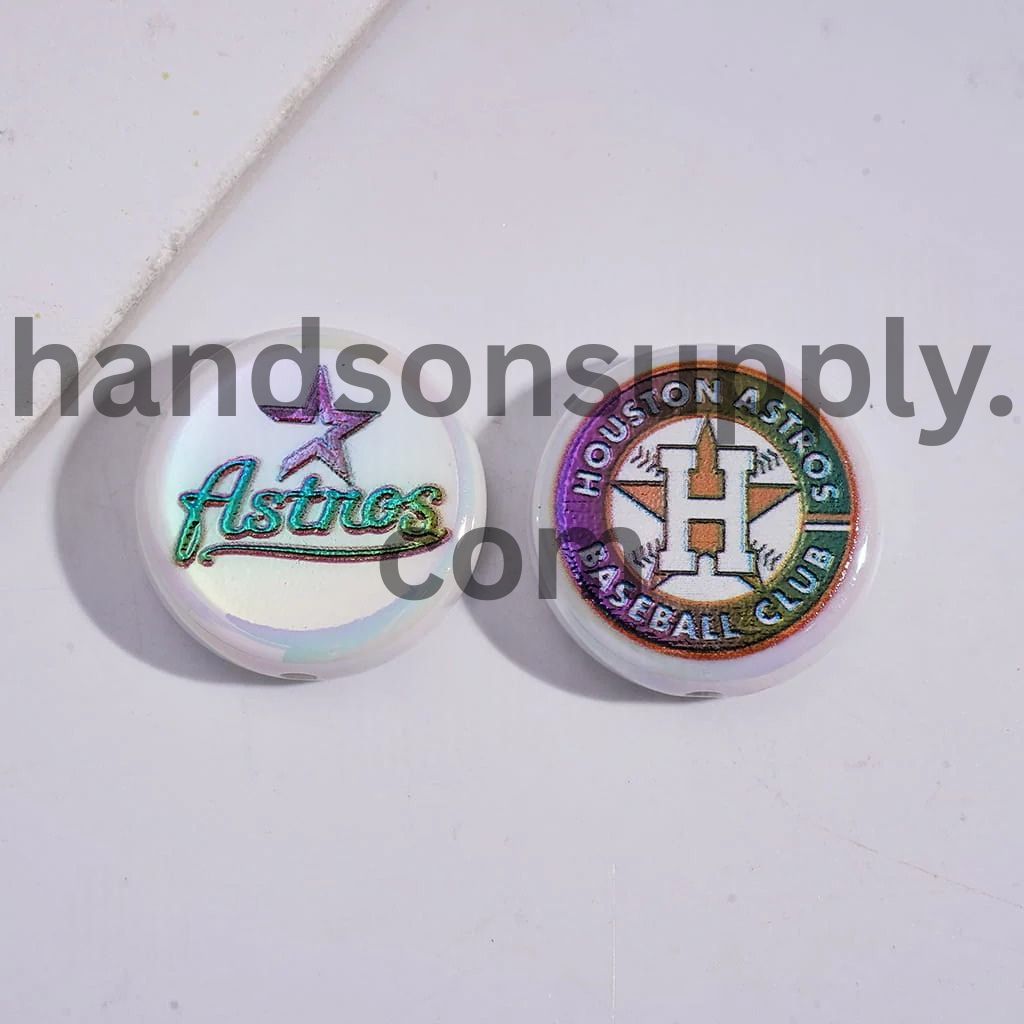 UV Coating with Sports American Baseball Series Acrylic Beads, Around 24MM, Flat Round Shape
