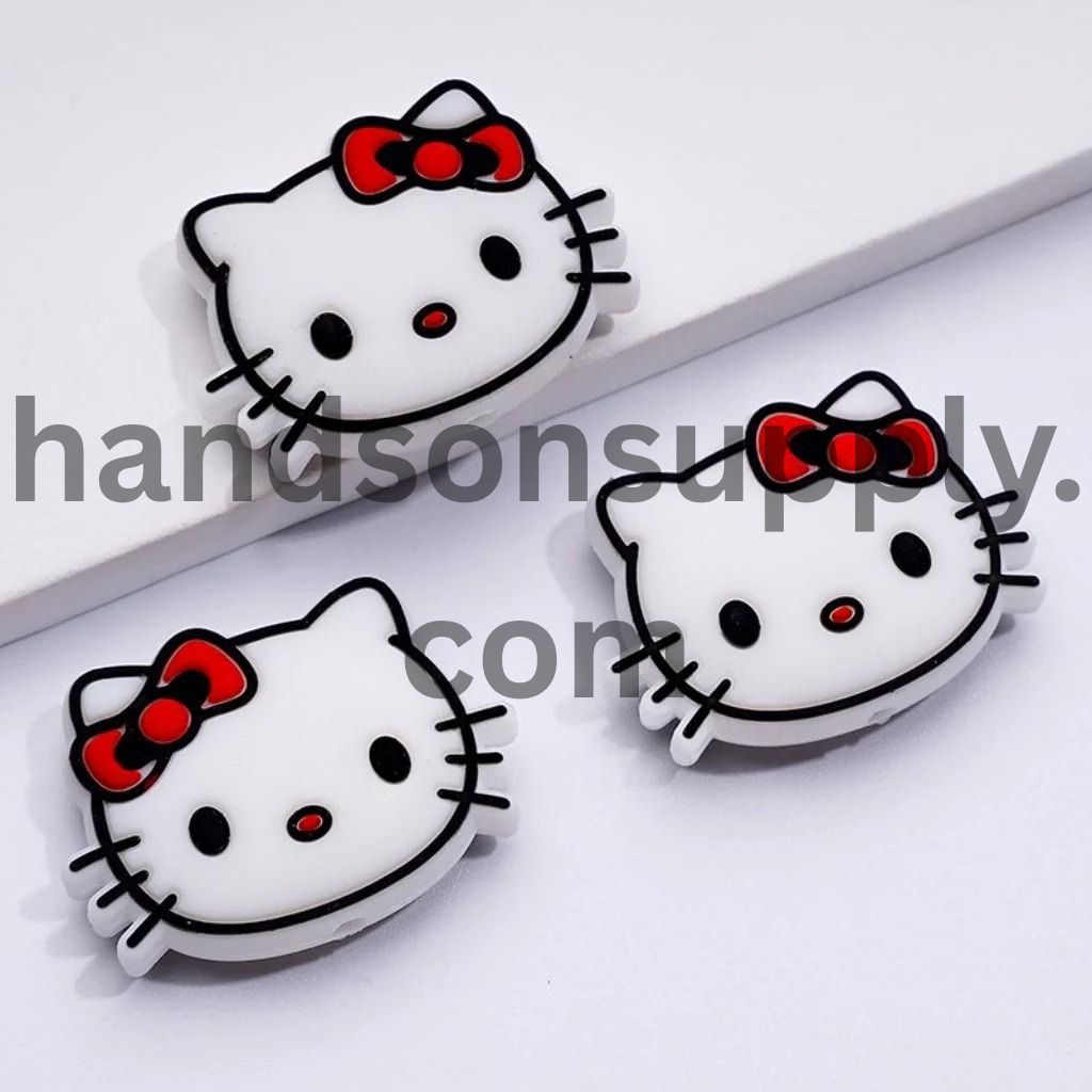 Cute Adorable Cat character Head with Bows Silicone Focal Beads