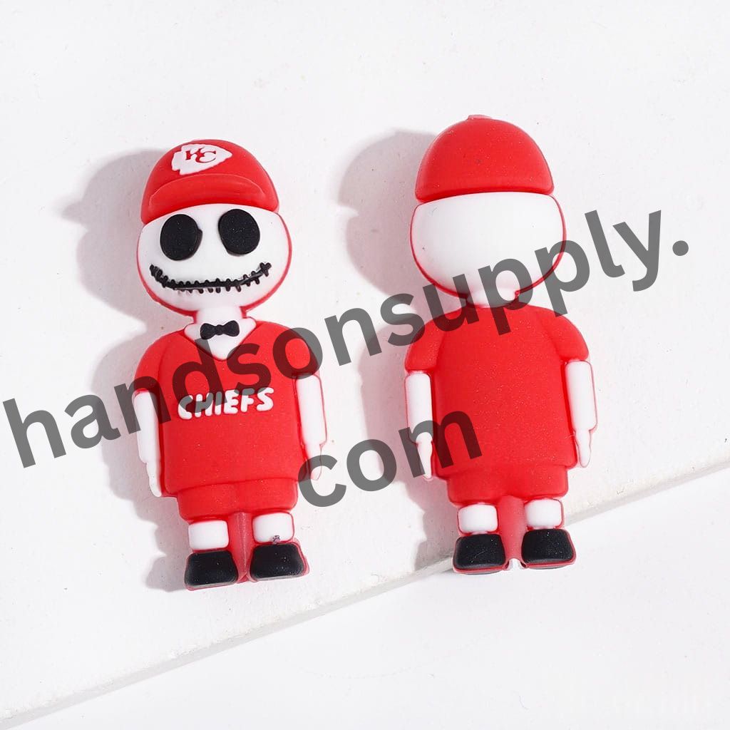 3D Skull Wearing a KC American Football Team Jersey and Matching Hat Silicone Focal Beads, 44MM Height